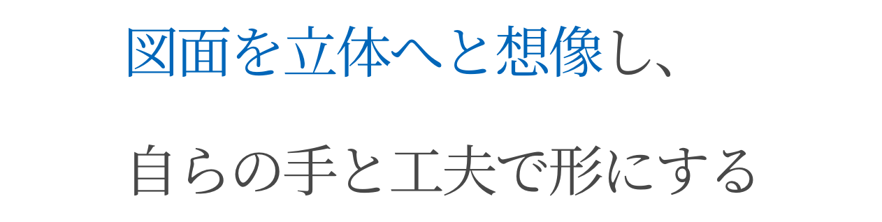 図面を立体へと想像し、自らの手と工夫で形にする